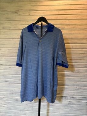 Blue Striped Polo Shirt with Contrast Collar